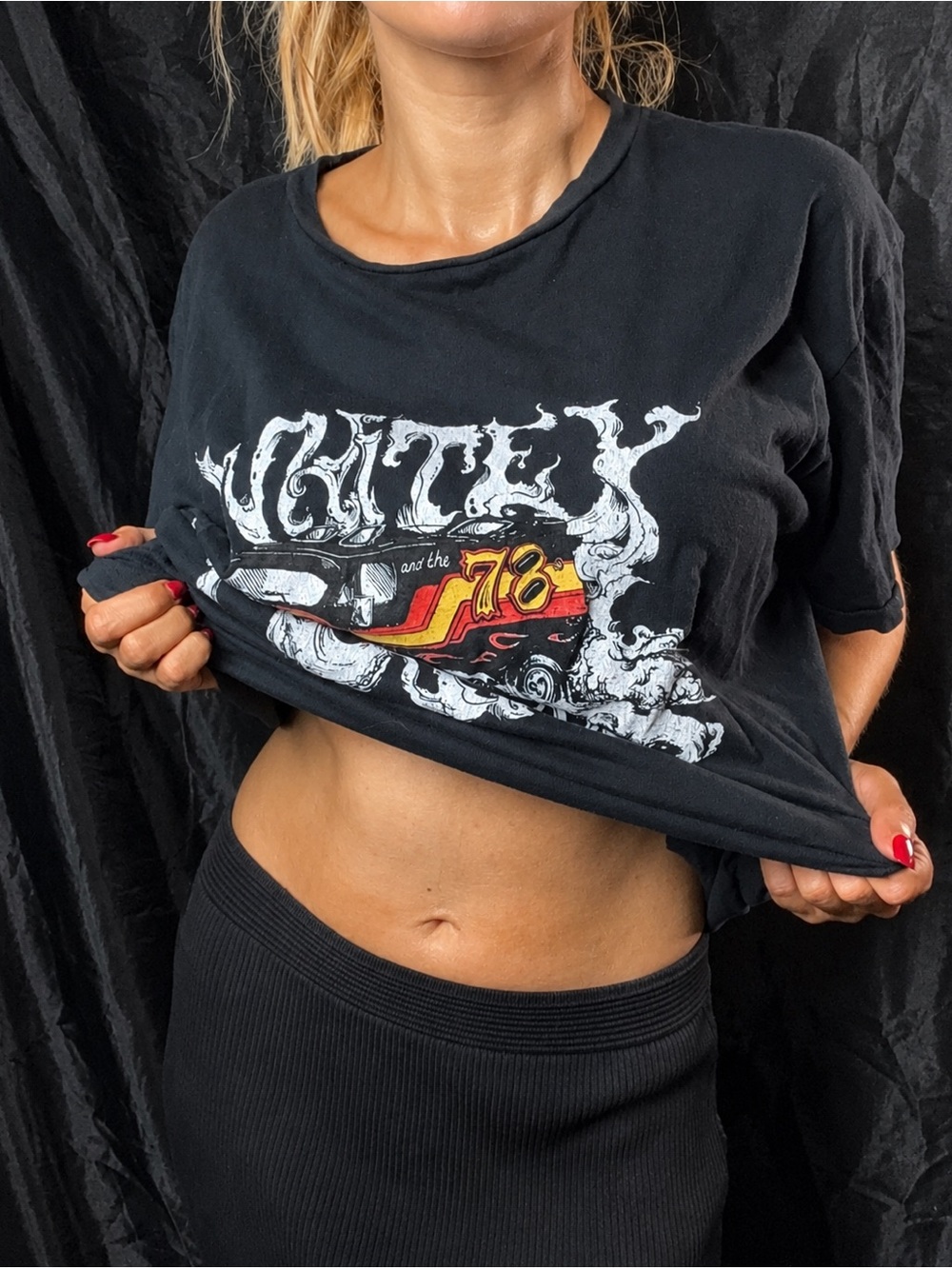 Vintage Band Tee with Black Graphic and Car Motif